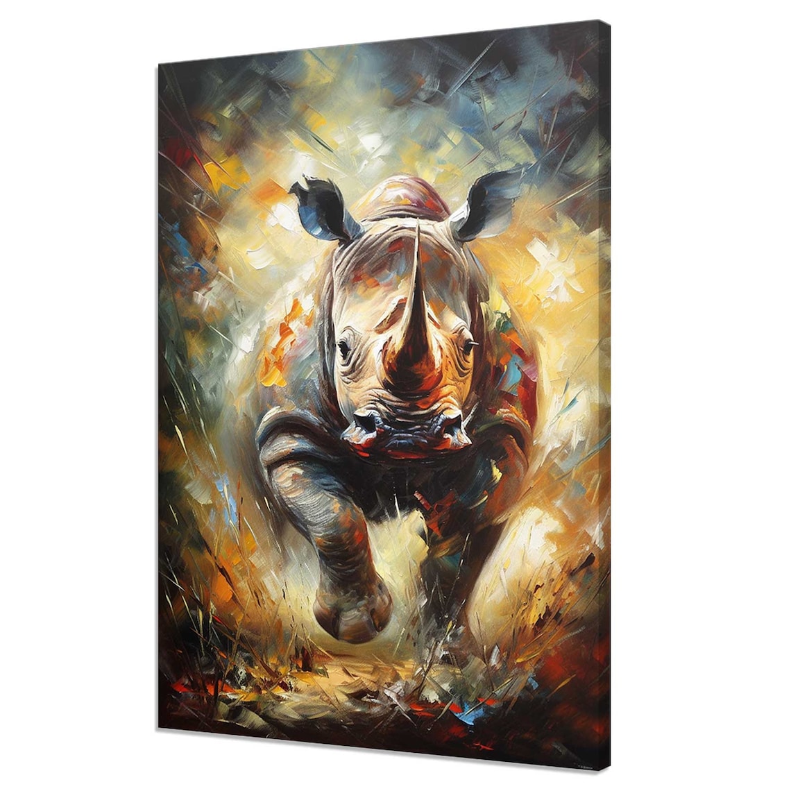 Colourful Running Rhinoceros, Modern Wall Art Print