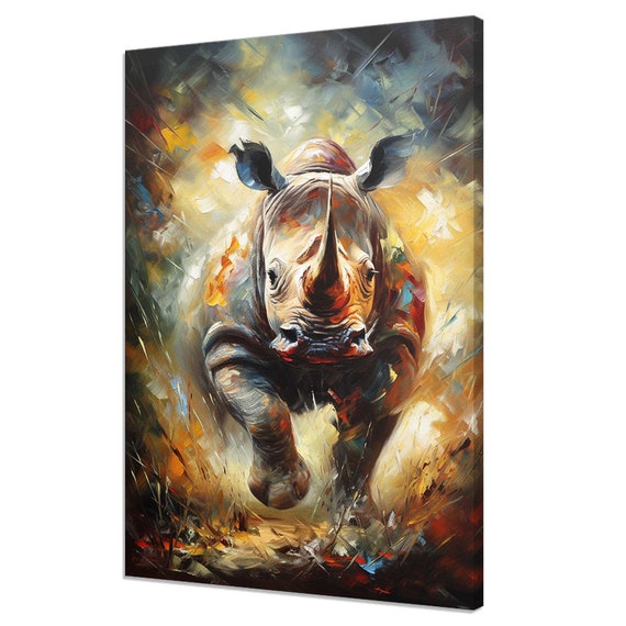 Colourful Running Rhinoceros, Modern Wall Art Print