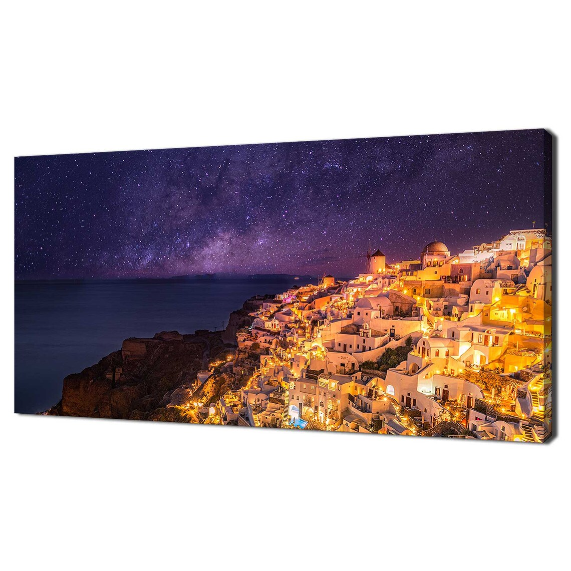 Santorini Greece Starry Night Sky Oia Village Lights Travel Poster