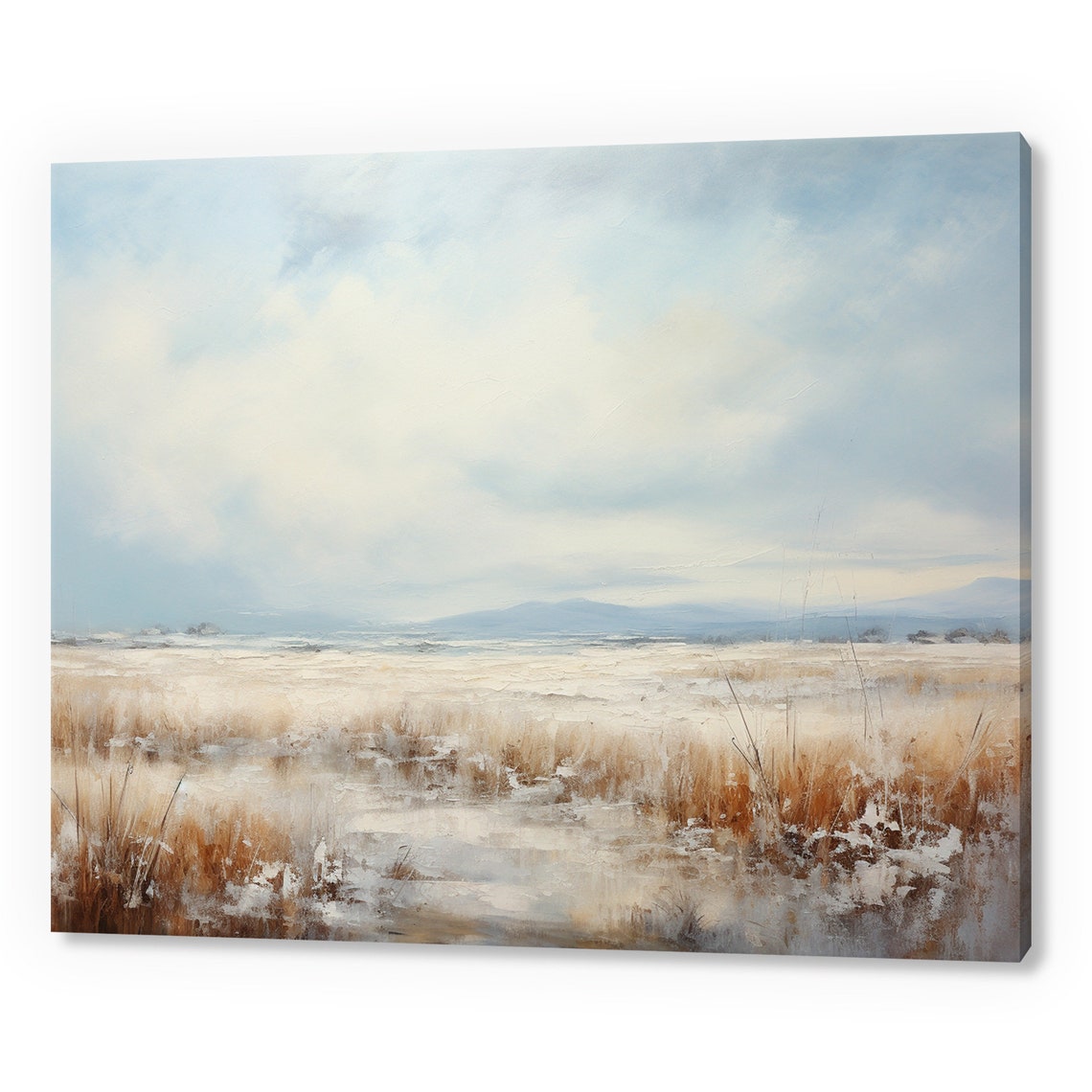 Vintage Country Landscape Frozen Drylands Muted Moody Painting Style Print Farmhouse Decor Art Neutral Nature Picture Wall Hanging