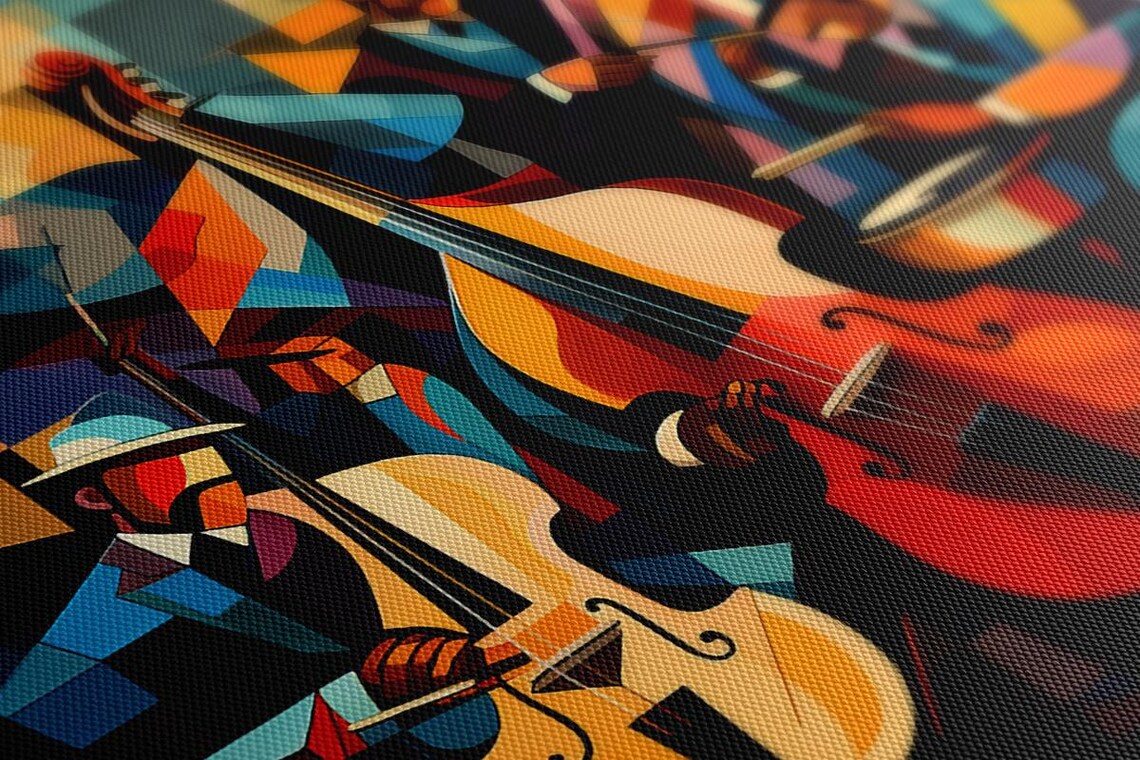 Cubist Jazz Band Double Bass Drums Colorful Abstract Music Poster - Image 3