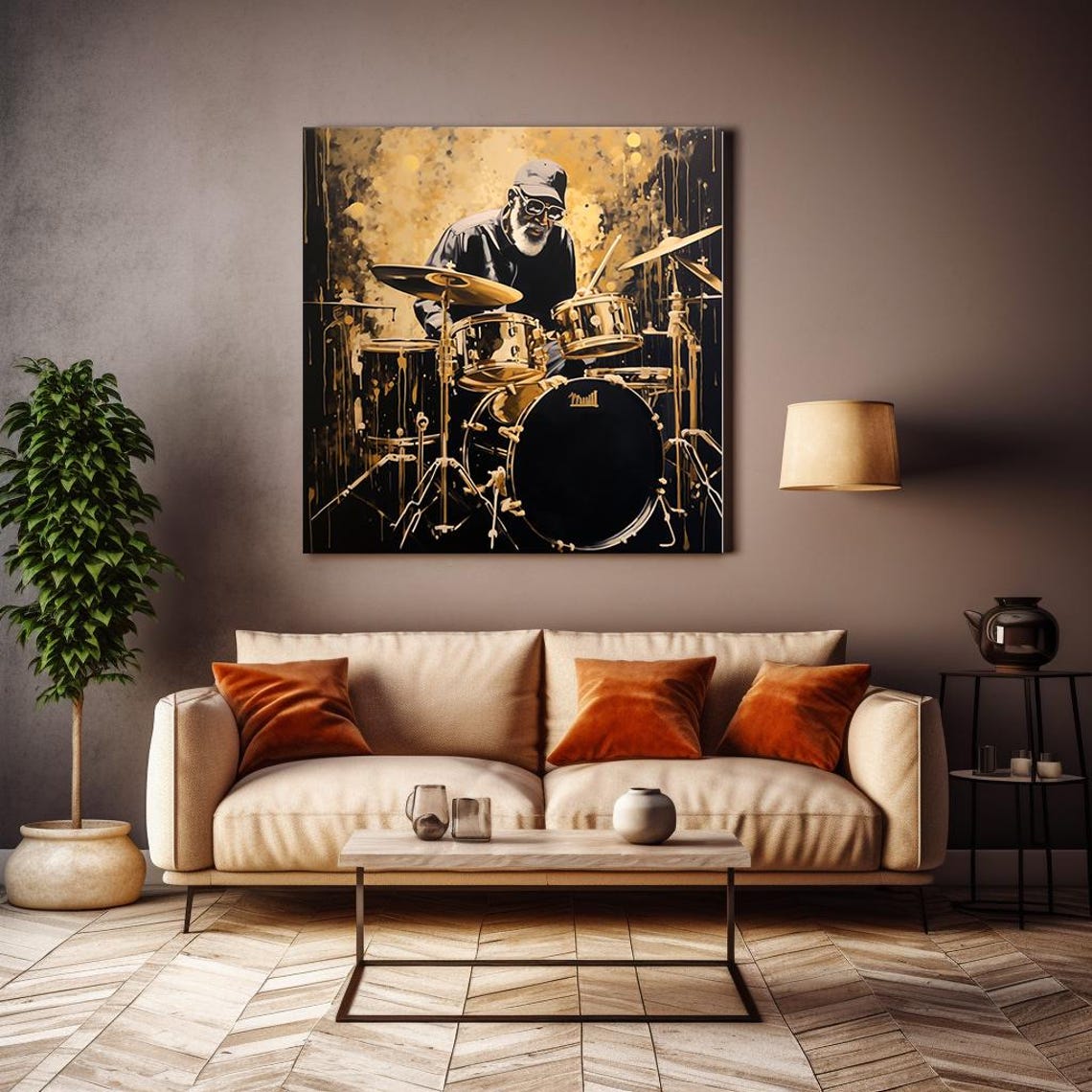Jazz Drummer Cap Sunglasses Golden Stage Black Gold Music Poster - Image 4