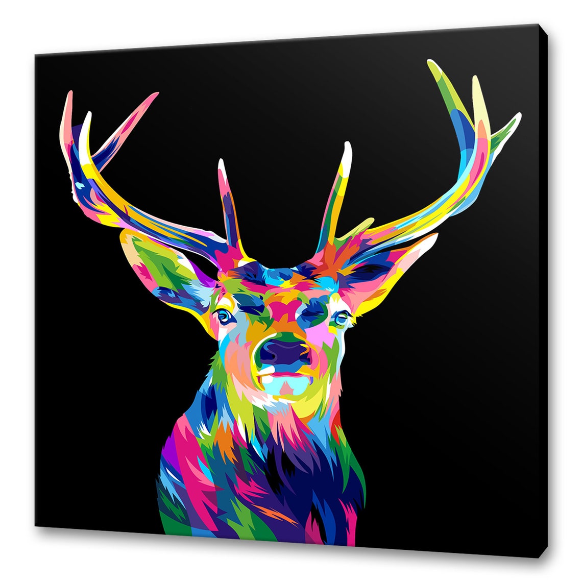 Majestic Stag Deer Head Rainbow Pop Art On Black Background Wall Art