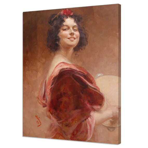 Alois Schram Gypsy Woman With Tambourine Smiling Portrait Fine Art