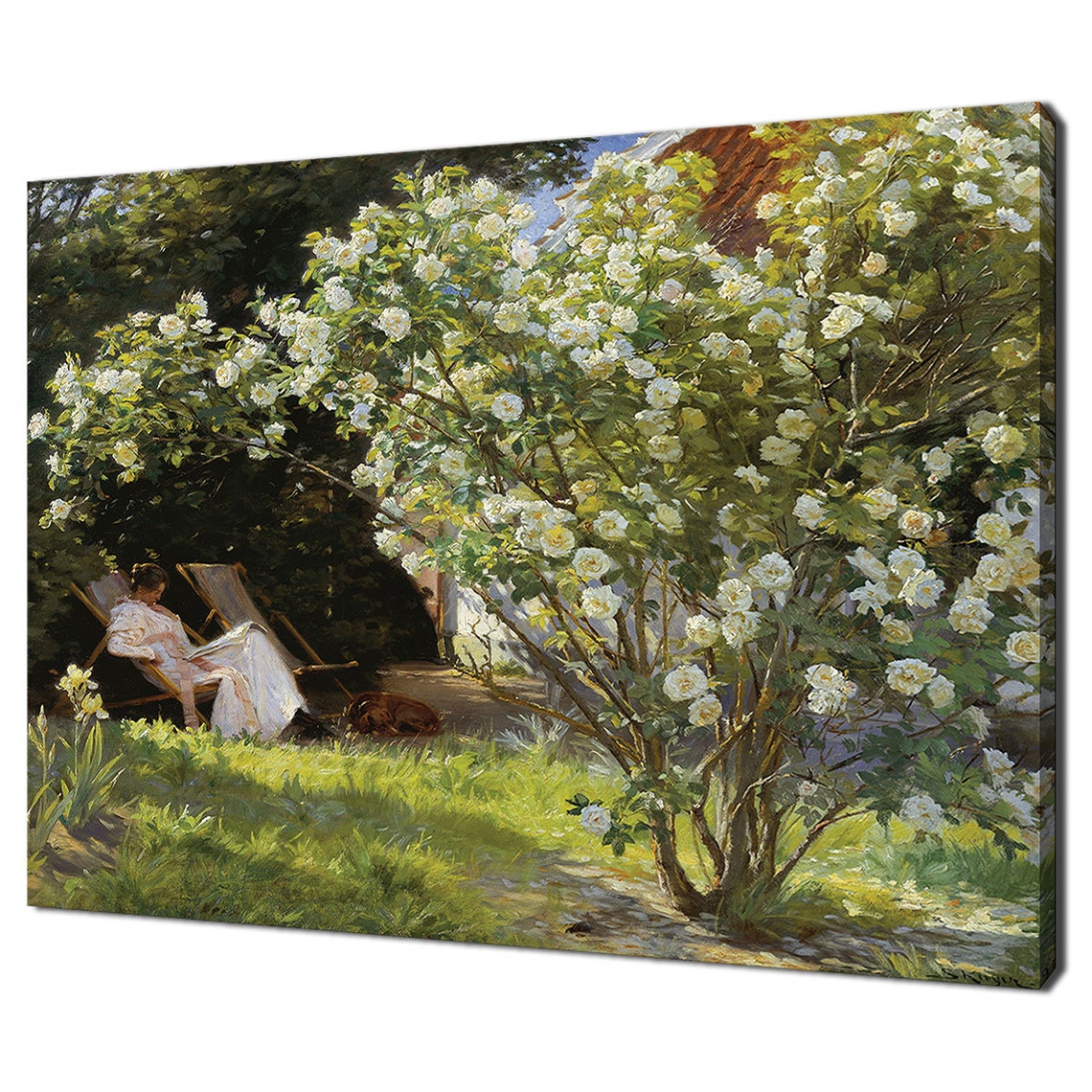 Woman Seated In The Deckchair In The Roses Garden 1893 Vintage Victorian Floral Oil Painting Print Vintage Still Life With Flowers