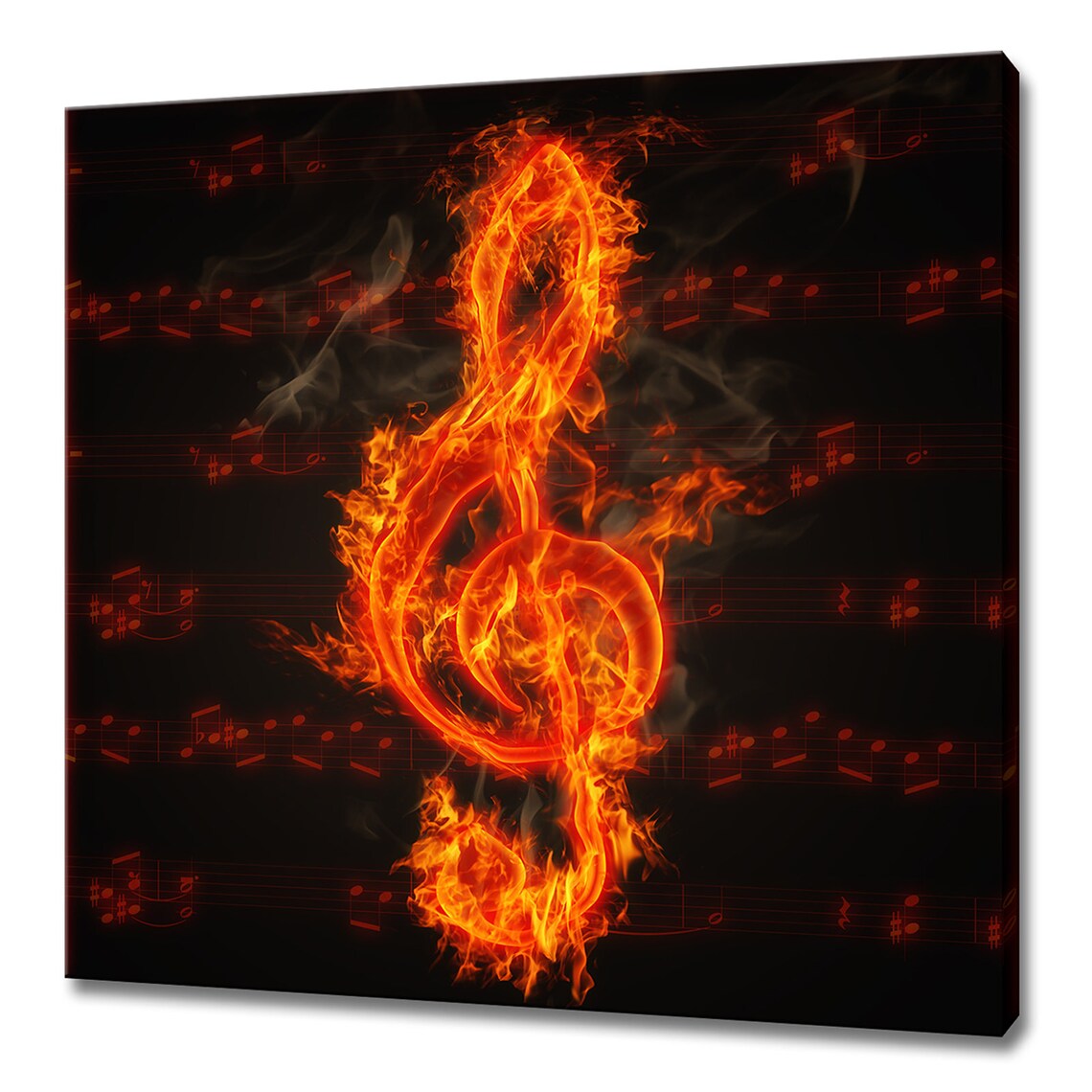 Abstract Clef on Fire Music Notes, Modern Art Print