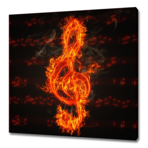 Abstract Clef on Fire Music Notes, Modern Art Print
