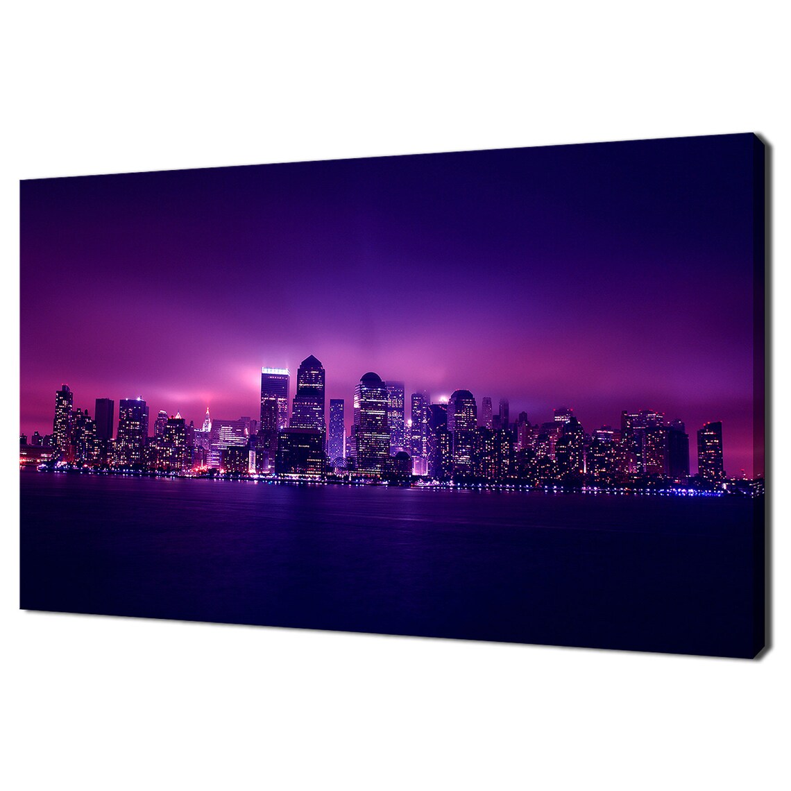 New York City Skyline Purple Magenta Night Fog Lights Poster