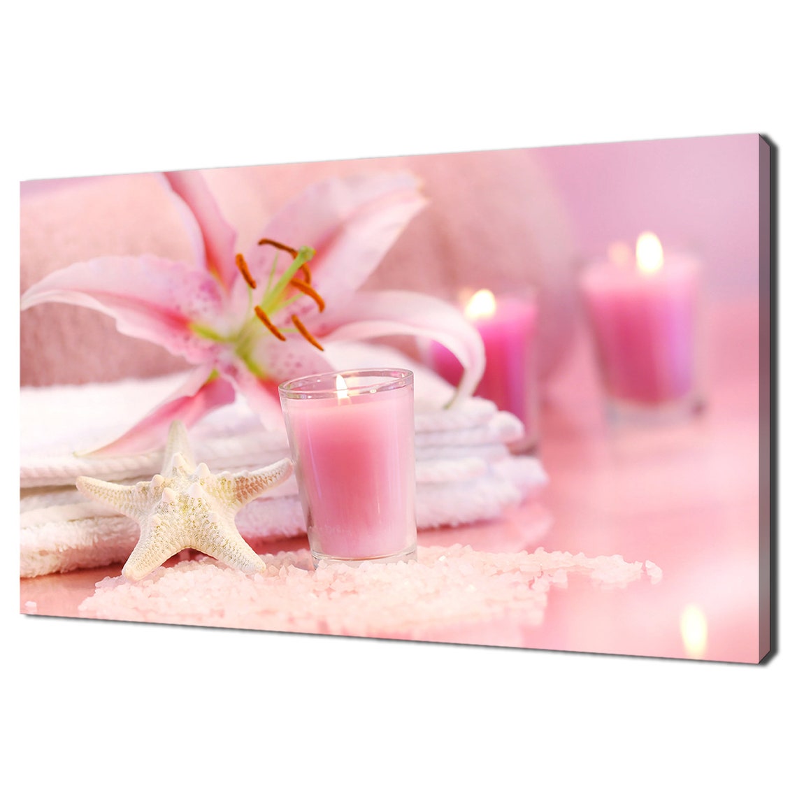 Blush Pink Spa Lily Candles Zen Relaxing Bathroom Serenity Poster