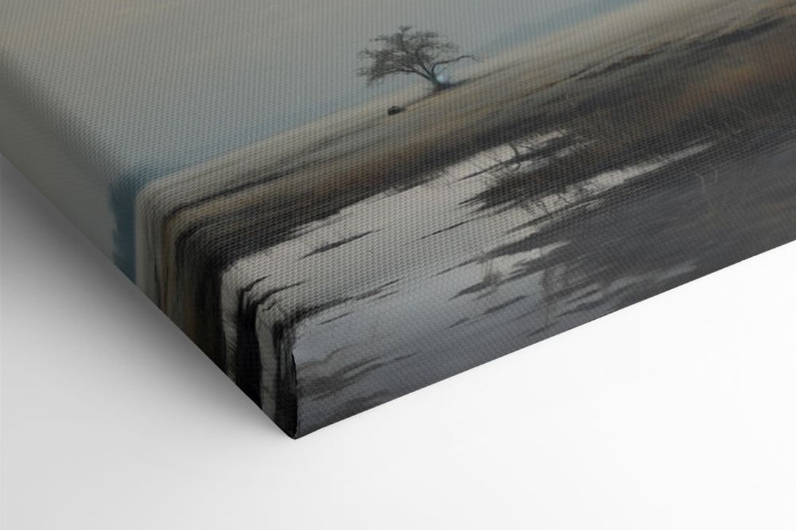 Lone Tree In Misty Floodplain Mirror Reflections Minimalist Poster - Image 2
