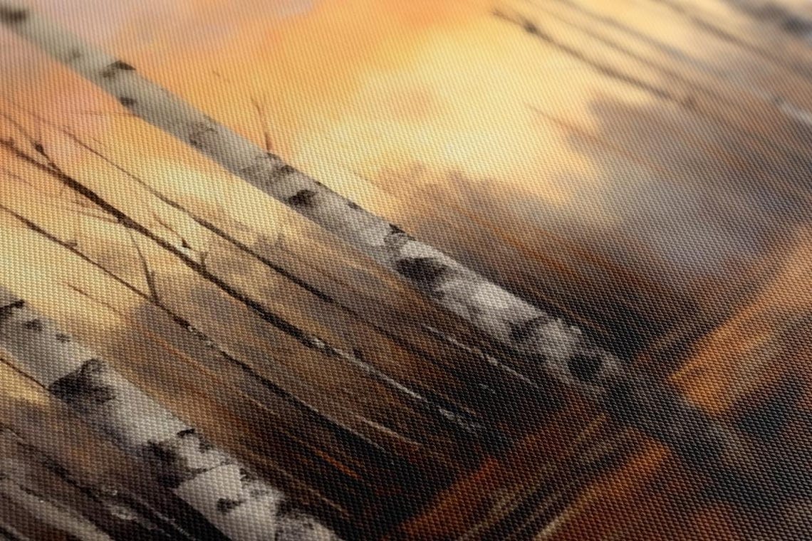 Birch Forest At Golden Sunset Tranquil Woodland Nature Wall Art - Image 2
