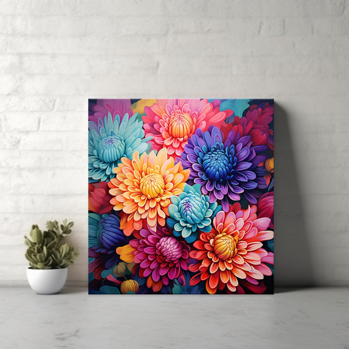 Rainbow Chrysanthemum Flowers Dense Bloom Colorful Floral Art Poster - Image 4
