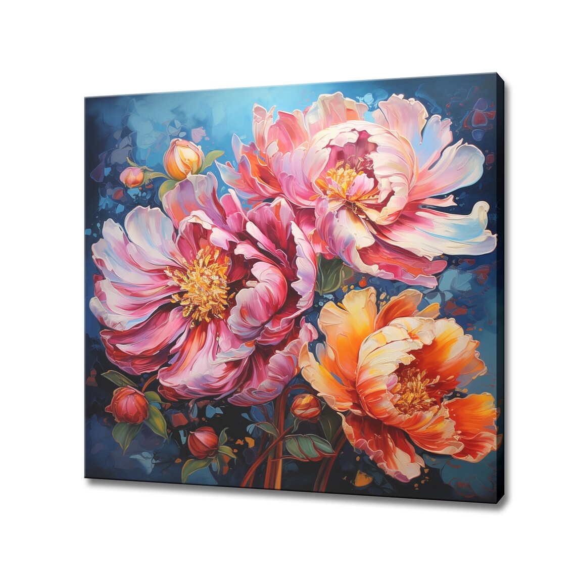Pink Orange Bouquet Of Peony Flowers Oil Painting Style Print Wall Art Modern Floral Design Home Decor Botanical Flowers Wall Art