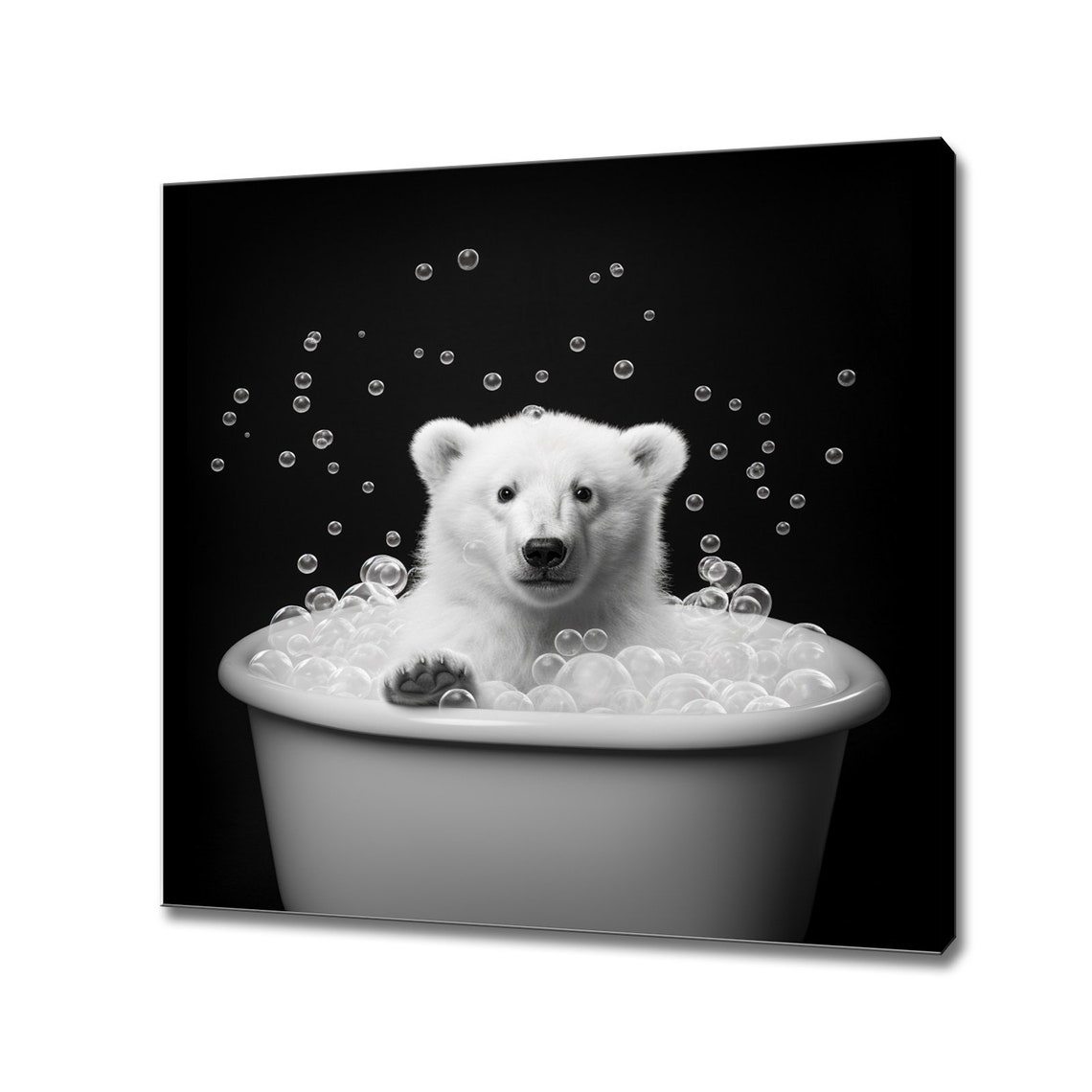 Baby Polar Bear Bubble Bath Black White Nursery Animal Poster