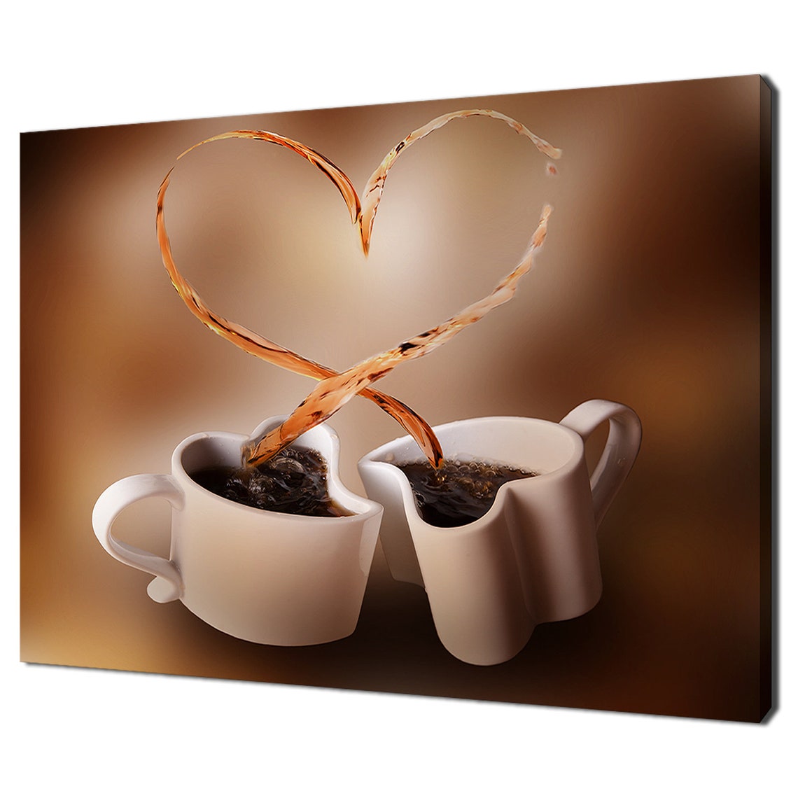 Two Heart Shaped Cups Of Coffee Splash Modern Kitchen Design Home Decor Print Wall Art Wall Hanging
