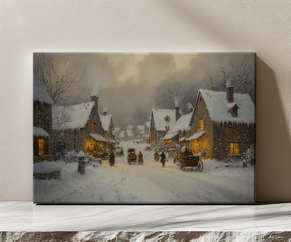 Christmas In The Snowy Village Vintage Painting Style Print Farmhouse Decor Art Nature Picture Wall Hanging Fine Art Print - Image 3