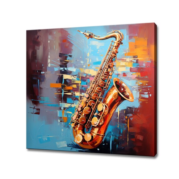 Golden Saxophone Colorful Abstract Jazz Music Instrument Modern Oil Wall Poster