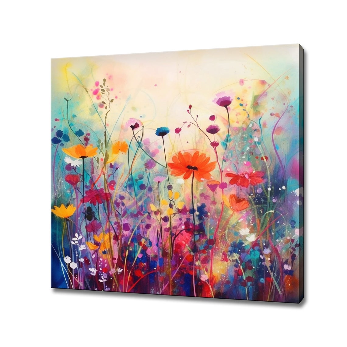 Orange Daisies Red Poppies Impressionistic Watercolor Meadow Poster