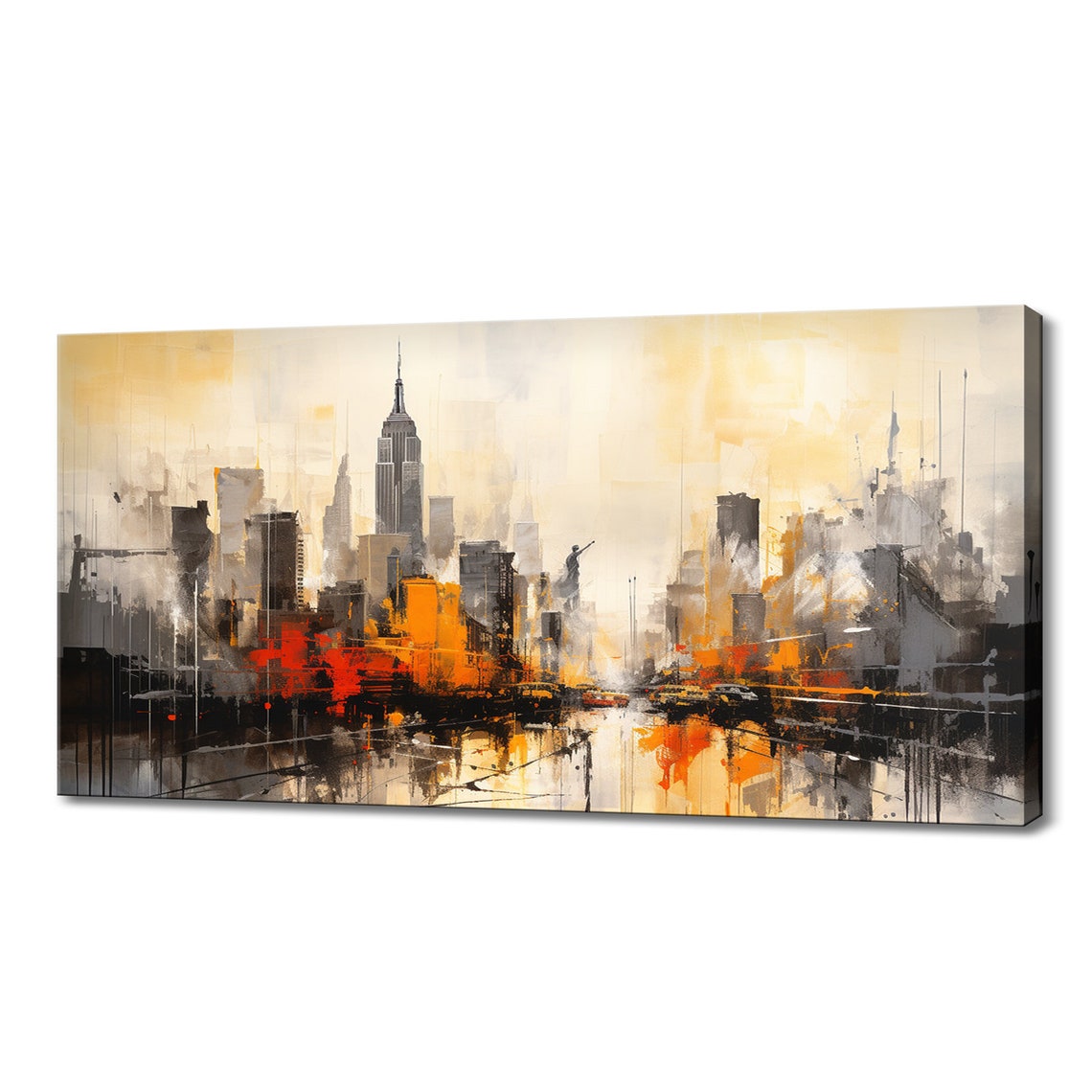 New York Manhattan Skyline Abstract Gold Grey Cityscape Art Poster
