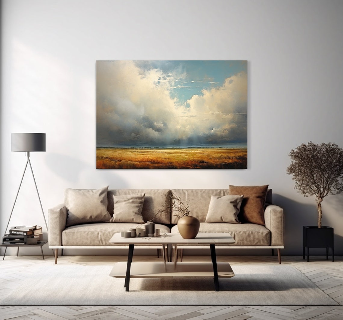 Dramatic Clouds Over Golden Grass Field Rainstorm Moody Sky Poster - Image 4