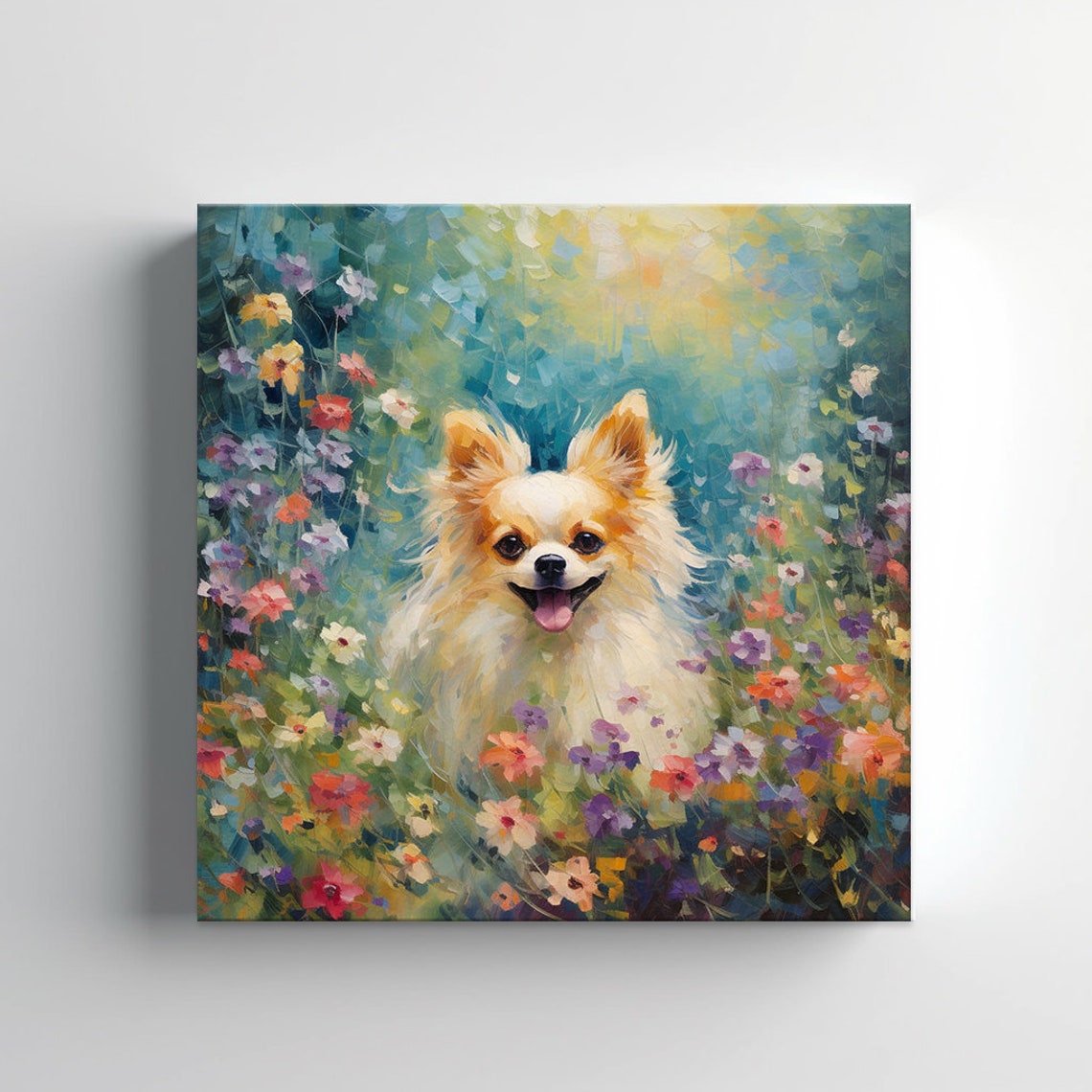 Cute Chihuahua In Flowers Field Print Gift For Chihuahua Dog Lover Colourful Dog Portrait Painting Print Dog Pet Wall Art - Image 3