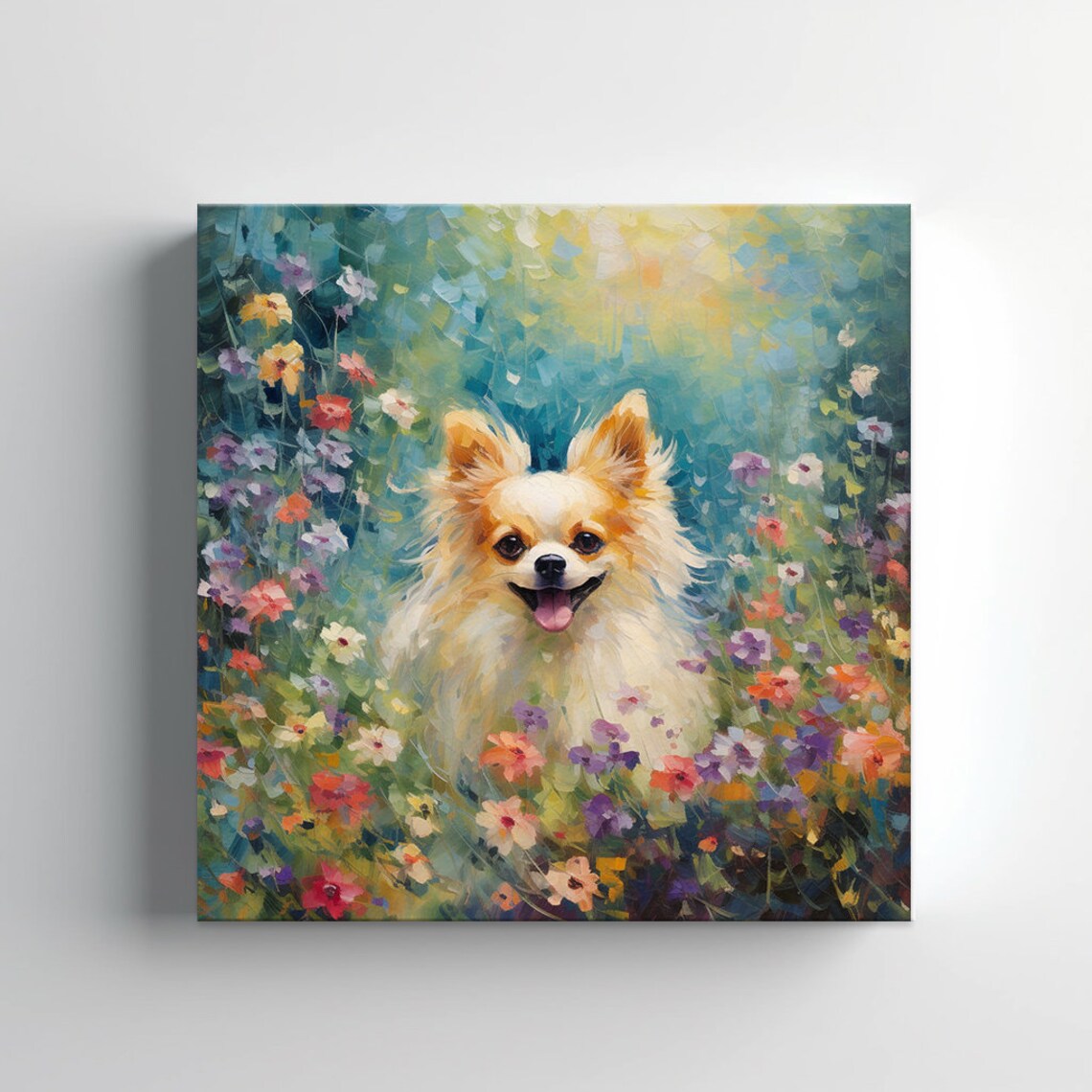 Happy Long Haired Chihuahua in Wildflower Field Oil Painting Poster - Image 3