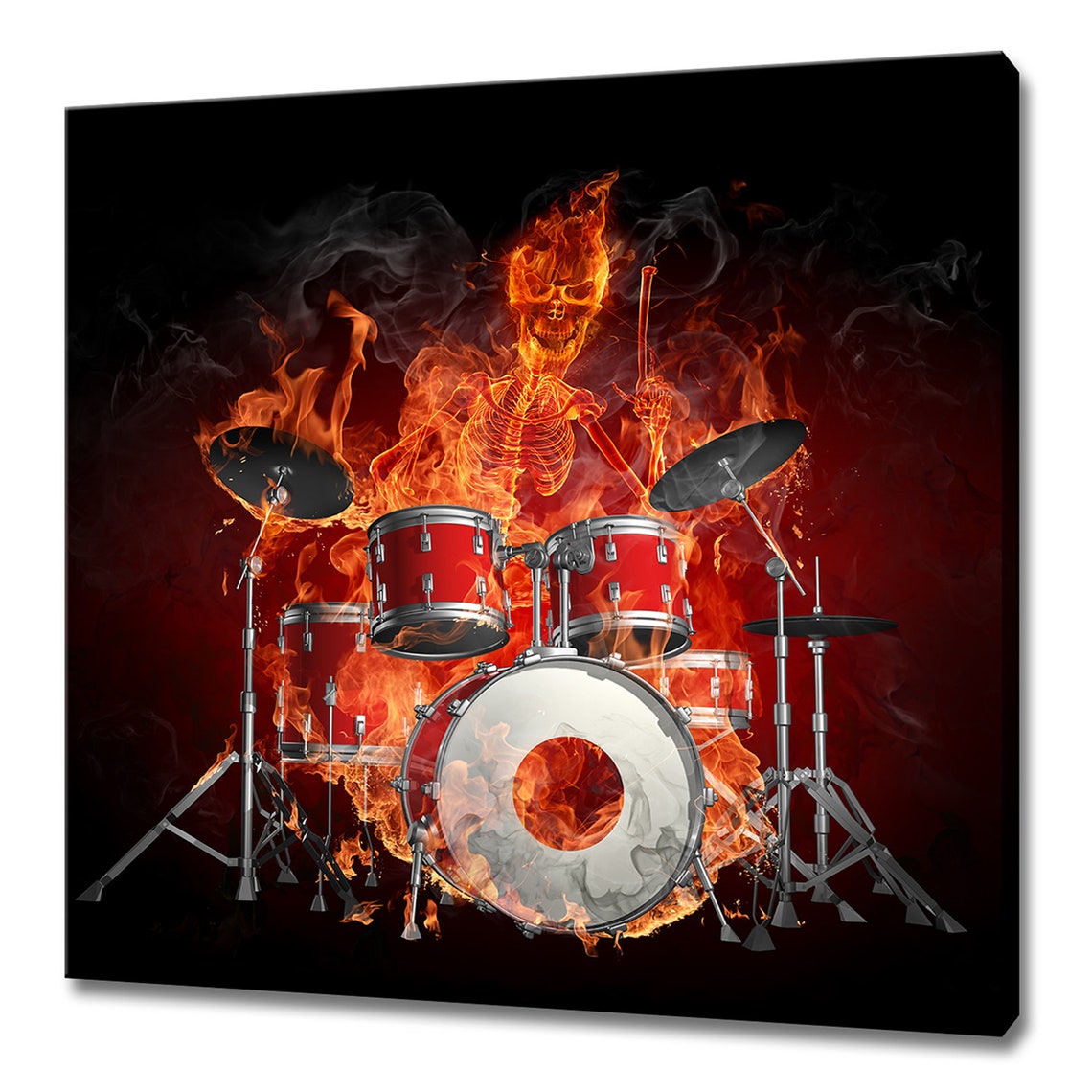 Skeleton Playing Drums On Fire Music Modern Design Home Decor Print Wall Art Picture Wall Hanging