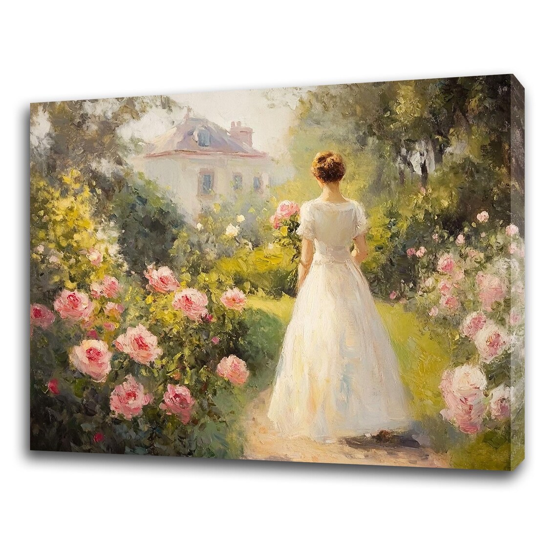 Beautiful Woman in Pink Rose Garden, Victorian Art Print