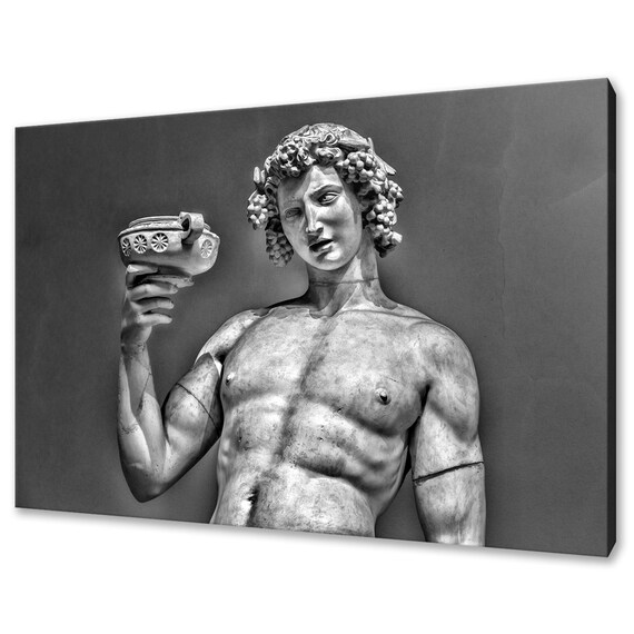 Dionysus Statue Black and White Classical Sculpture Monochrome Art Poster