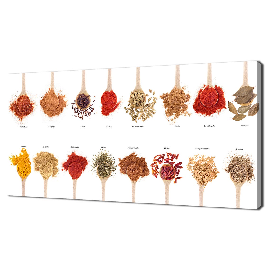 Spices Collection Wooden Spoons Kitchen Chart Colorful Herb Wall Art