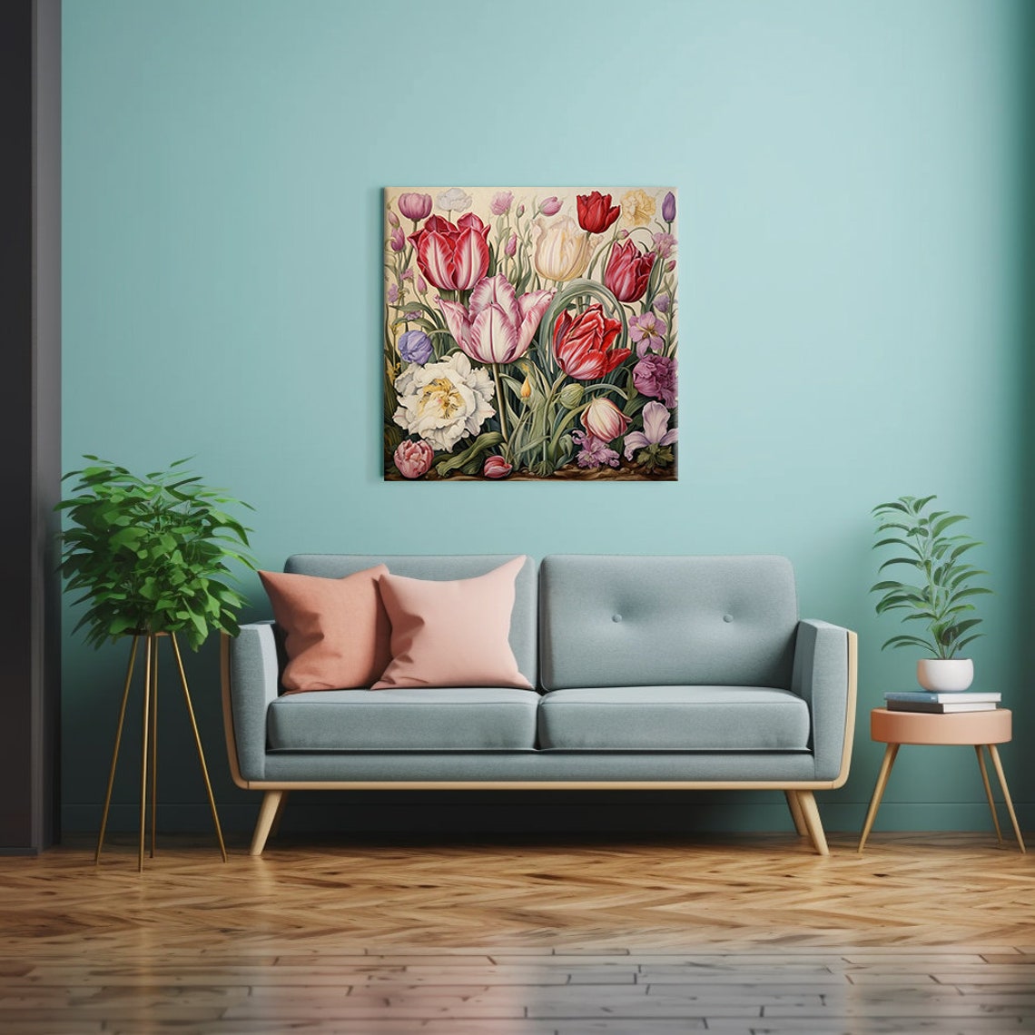 Vintage Botanical Tulips Illustration Red Pink Floral Art Print - Image 2