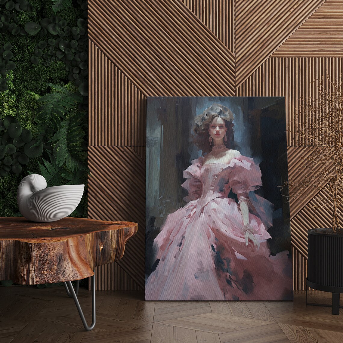 Elegant Lady in Blush Pink Victorian Gown Grand Hall Portrait Poster - Image 4