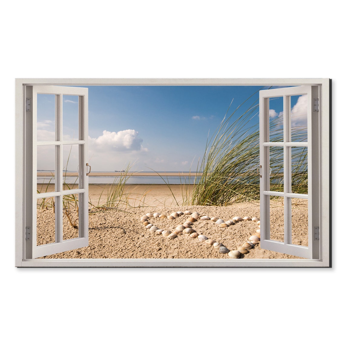 Seashell Heart Beach Through Open Window Coastal View Poster