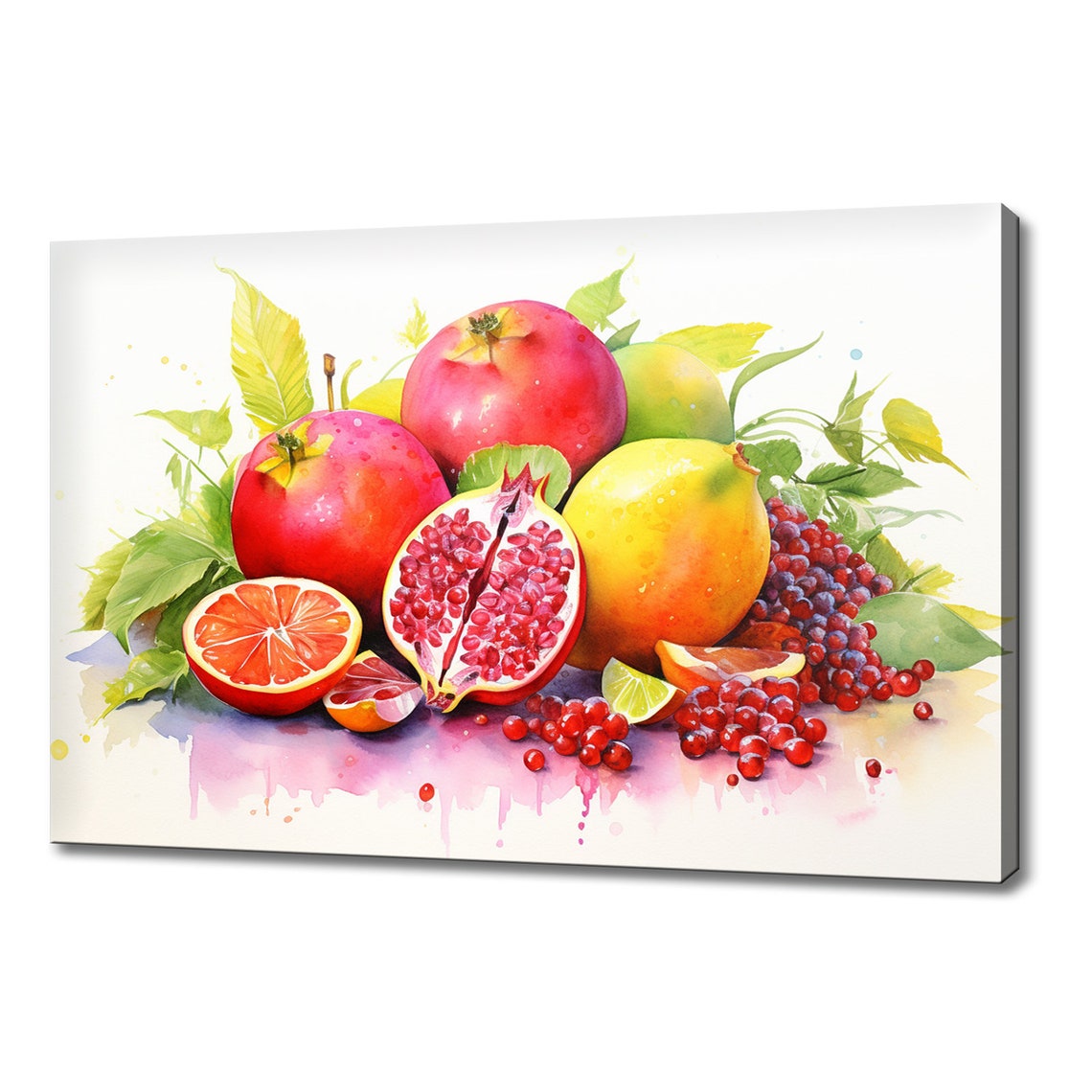 Colourful Pomegranate Citrus Berries Fruit Still Life Wall Art Print