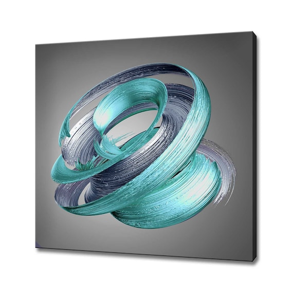 Chrome Metallic Brush Stroke Blue Cyan Modern Design Home Decor Print Wall Art Picture