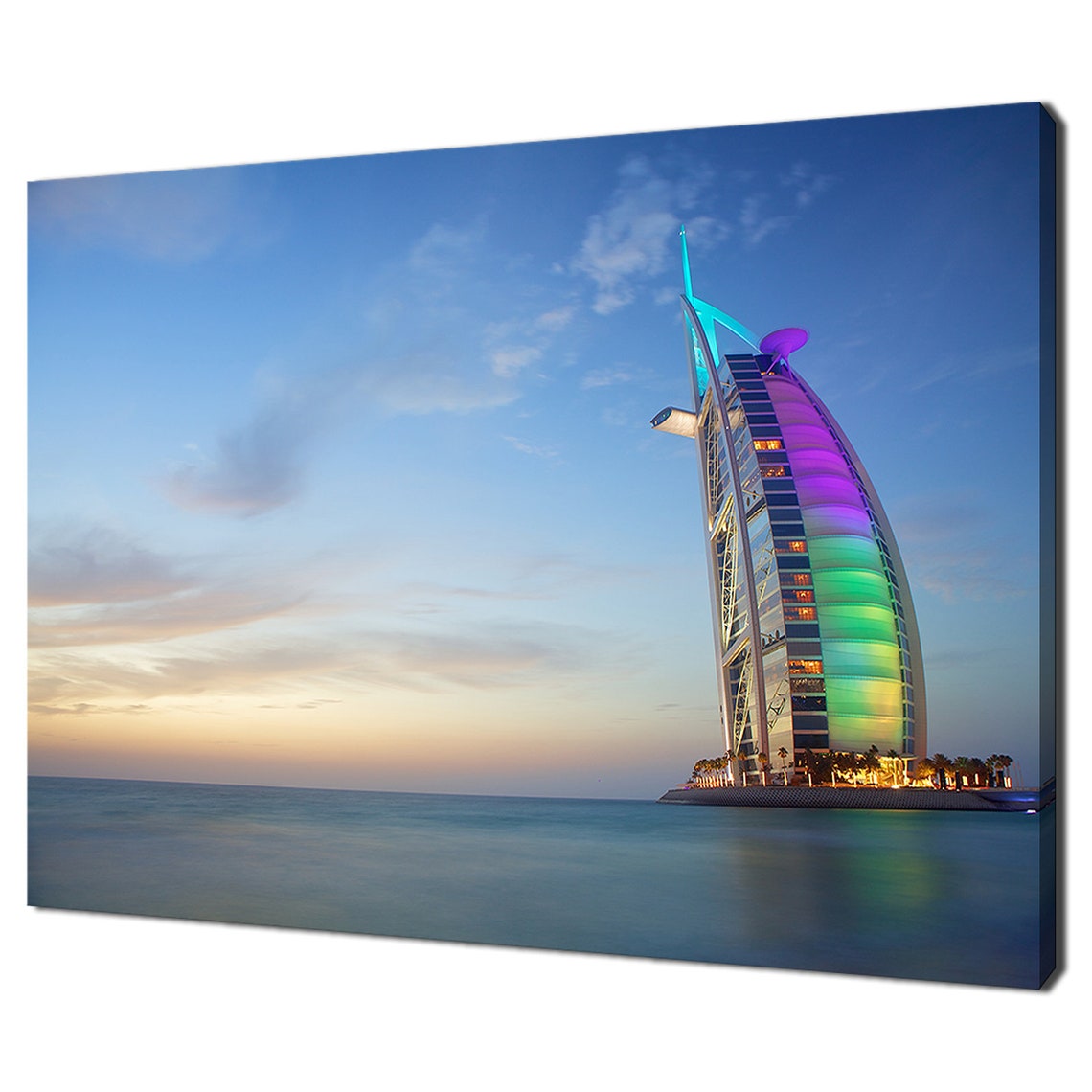 Burj Al Arab Dubai Rainbow Lit Sail Sunset Sea View Travel Wall Art