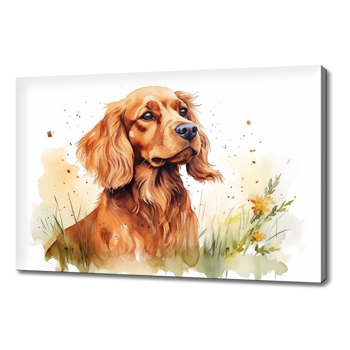 Spaniel Dog Golden Coat Watercolour Meadow Flowers Art Poster