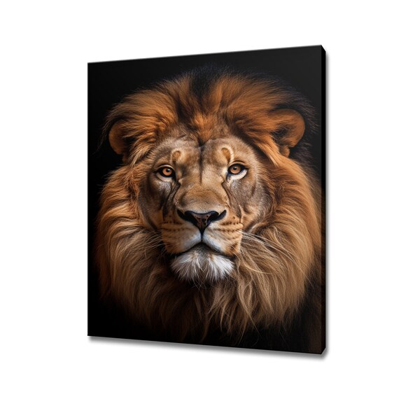 Majestic Lion Portrait Golden Mane Black Background Wild Cat Wall Art