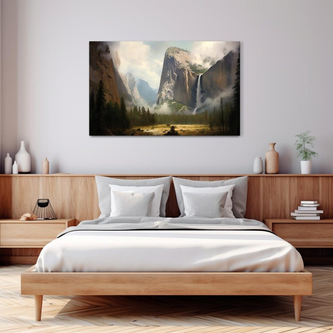 Mist Valley Granite Cliffs Waterfall Pines Vintage Landscape Poster - Image 3