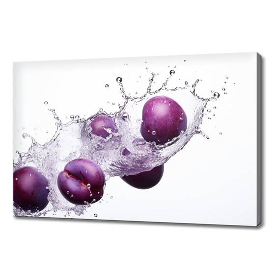 Purple Plums Fruits Water Splash Print Colourful Kitchen Wall Art Fruit Print Modern Kitchen Restaurant Wall Decor