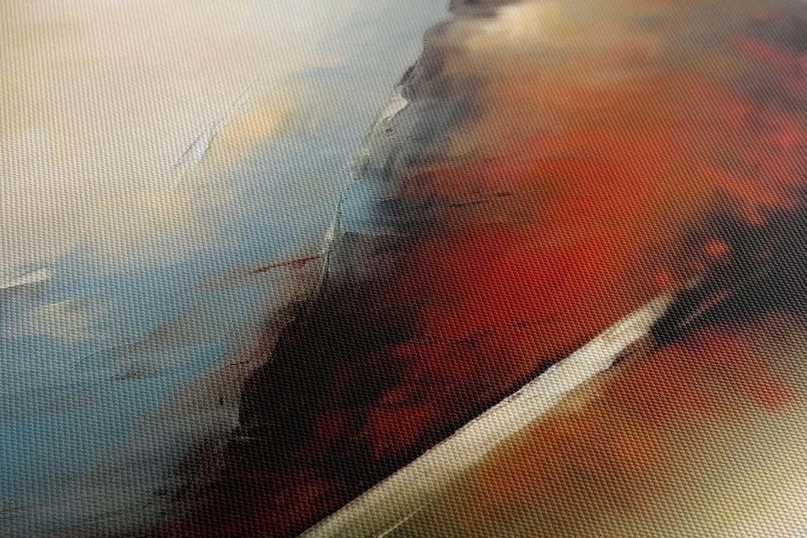 Fiery Autumn Mountains Red Slopes Lake Reflection Vintage Art Poster - Image 3