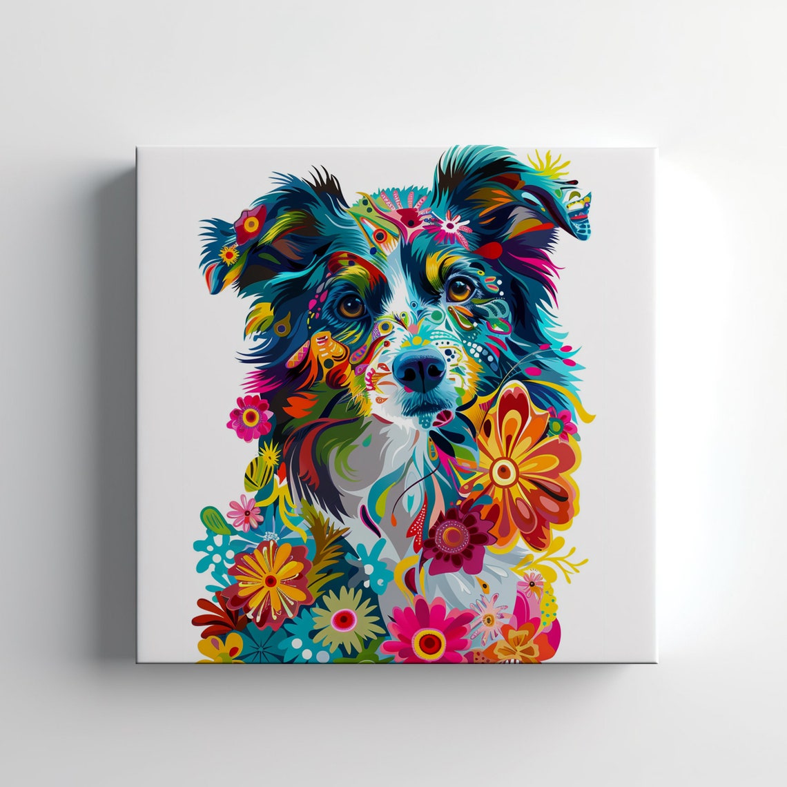 Border Collie Dog Floral Print Gift For Border Collie Dog Lover Colourful Dog Portrait Painting Print Dog Pet Wall Art