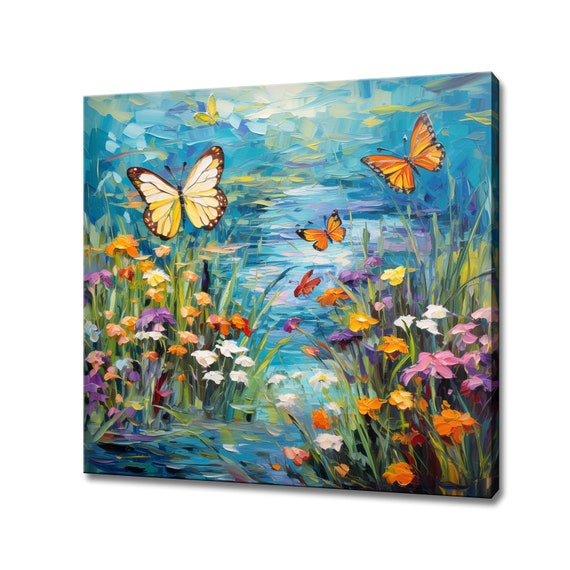 Butterflies Bright Flowers Field Butterflies Print Gift For Butterflies Lover Colourful Painting Print Wall Art