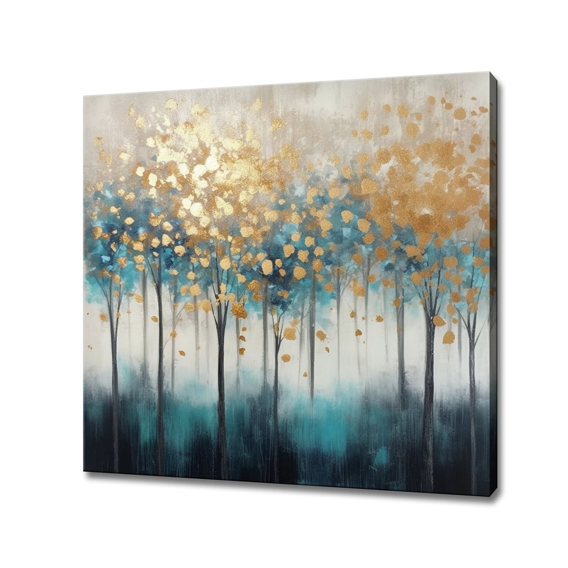 Abstract Gold Leaf Treetops Teal Forest Square Modern Wall Poster