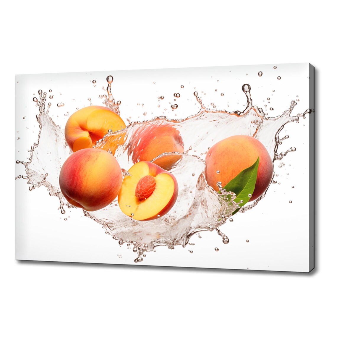 Peach Fruits Splashing In The Water Print Colourful Kitchen Wall Art Fruit Print Modern Kitchen Restaurant Wall Decor