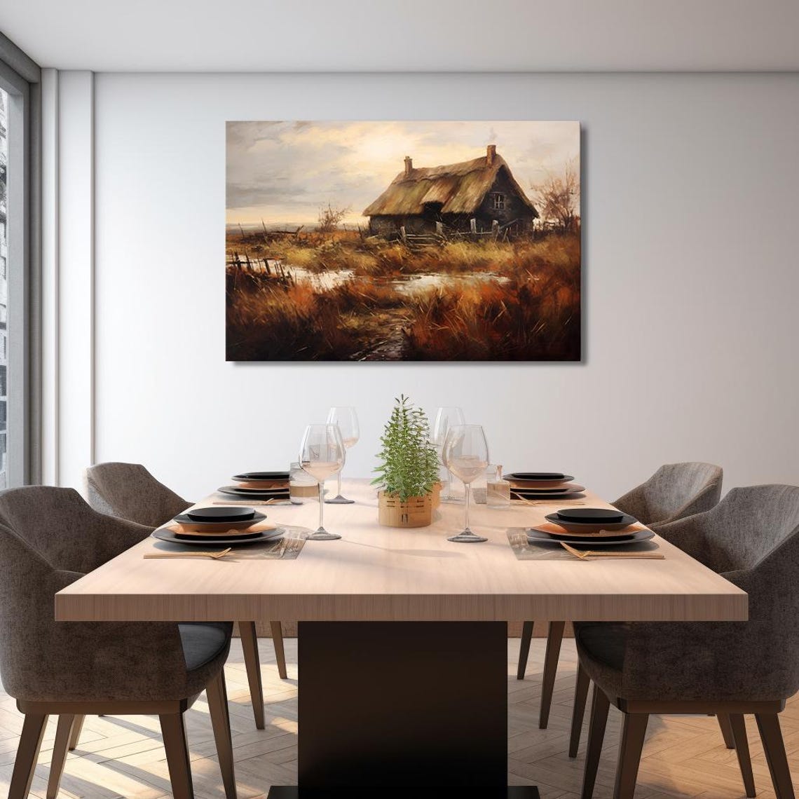 Thatched Cottage Autumn Marsh Countryside Vintage Landscape Art Poster - Image 2