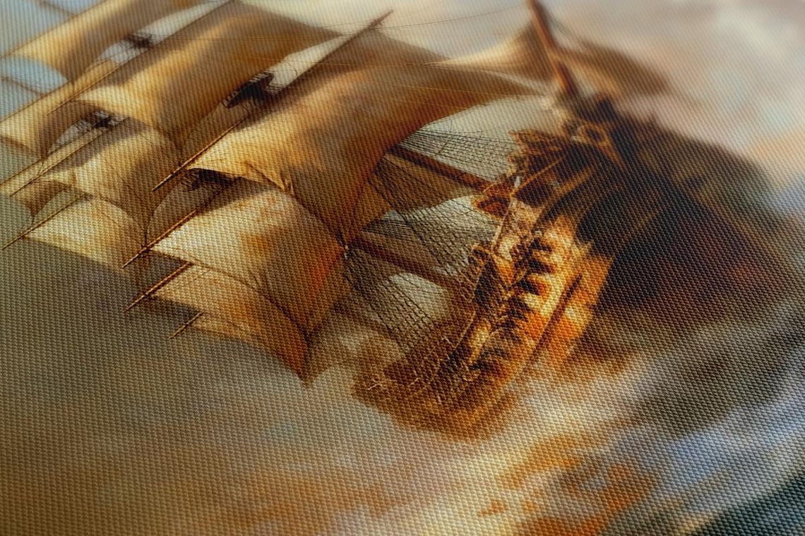 Tall Sailing Ship In Stormy Sunset Seas Vintage Maritime Art Poster - Image 2