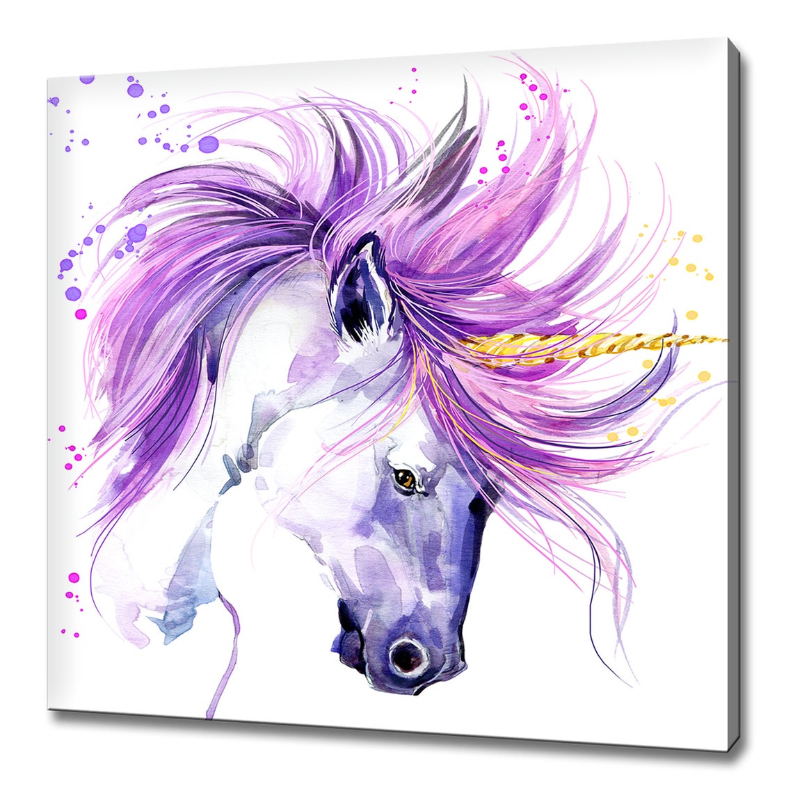 Watercolor Unicorn Head Purple Mane Magical Nursery Wall Art