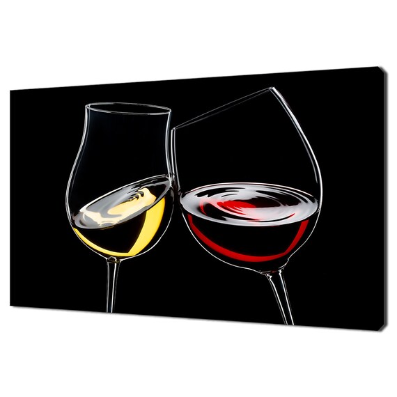 Red And White Wine Glasses Cheers On Black Modern Kitchen Poster