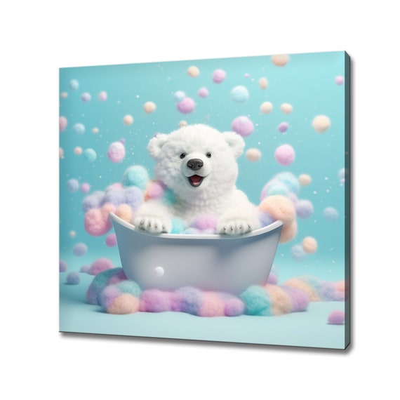 Cute Bear in the Bathtub, Nursery Bathroom Print